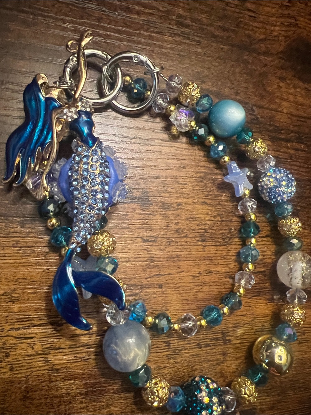 Blue Mermaid Charm Beaded handbag charm.